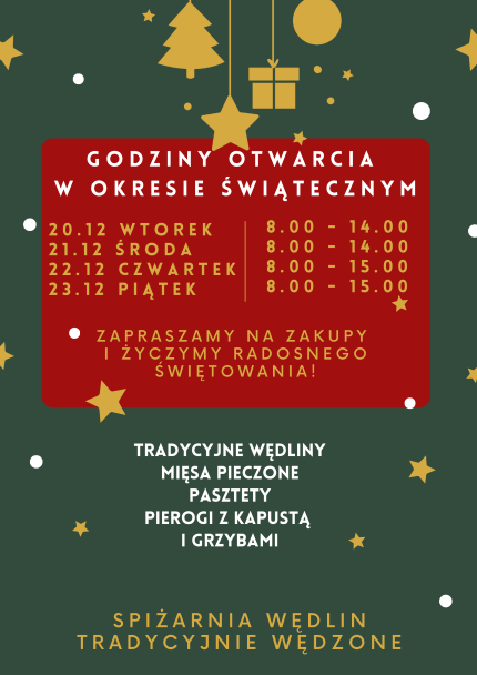 Spiżarnia Wędlin Toruń godziny otwarcia przed Bożym Narodzeniem